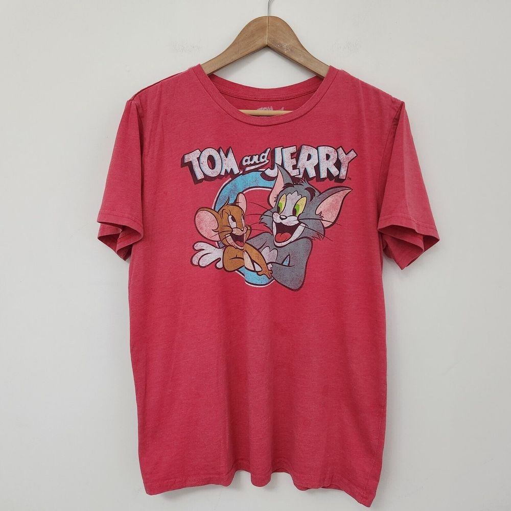TOM & JERRY Vintage Women's Red Graphic Print Crew Neck T Shirt Size XL